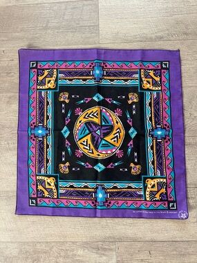 1980s Vintage Southwest Aztec Print Bandana Scarf Wild Rag